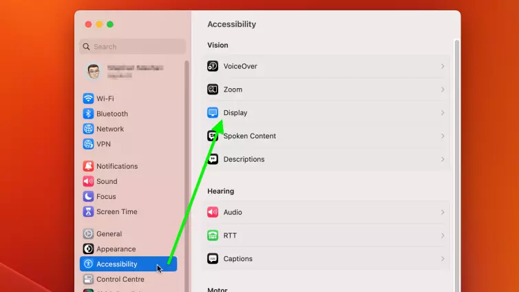 macOS Ventura screenshot of accessibility settings screen.
