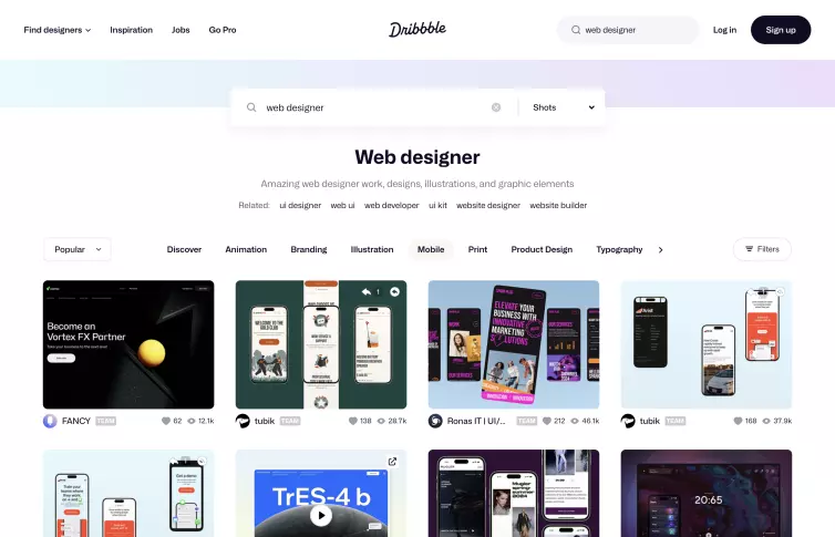 Screenshot of dribbble.com.