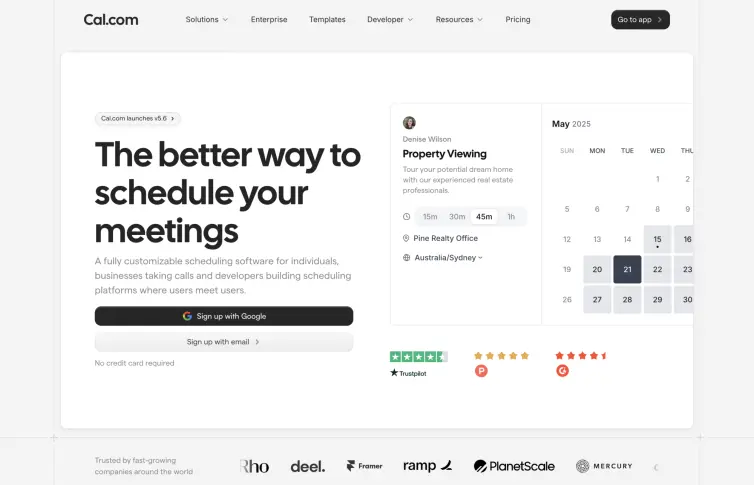 Screenshot of Cal.com.