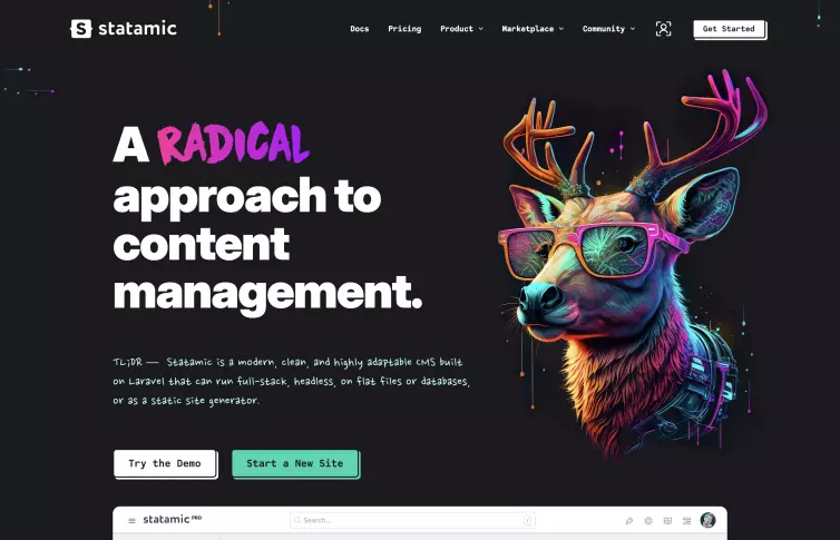 Screenshot of statamic.com.