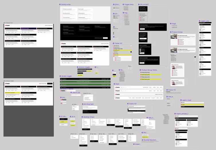 Screenshot of some of the many components designed for the website.