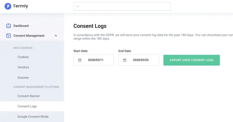 Termly consent log.